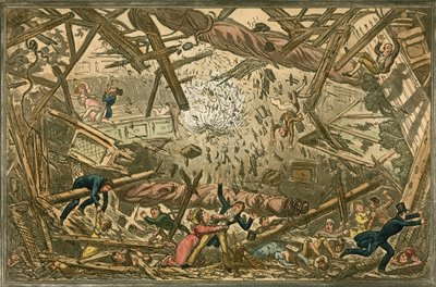 The falling of the New Brunswick Theatre, 28 February 1828 by Isaac, Robert and George Cruikshank