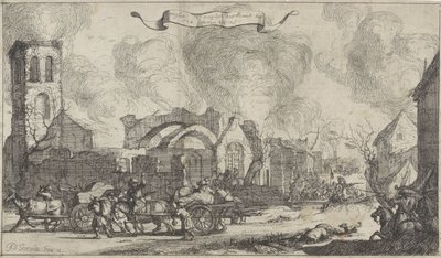 French Troops Plundering and Shooting through the Ruins of the Village Nigtevecht, 1672 (Series of Thirteen Images of the Villages and Castles in the Province of Utrecht Destroyed by the French in 1672) by Isaac Sorious
