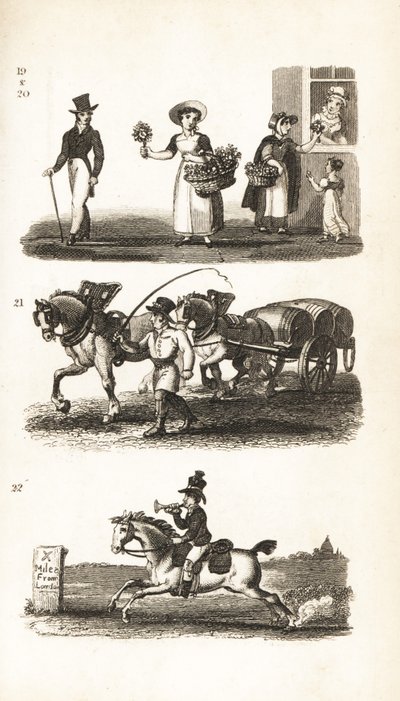 Nosegays, Watercress girl, Brewer’s Dray and Twopenny-Post Boy by Isaac Taylor
