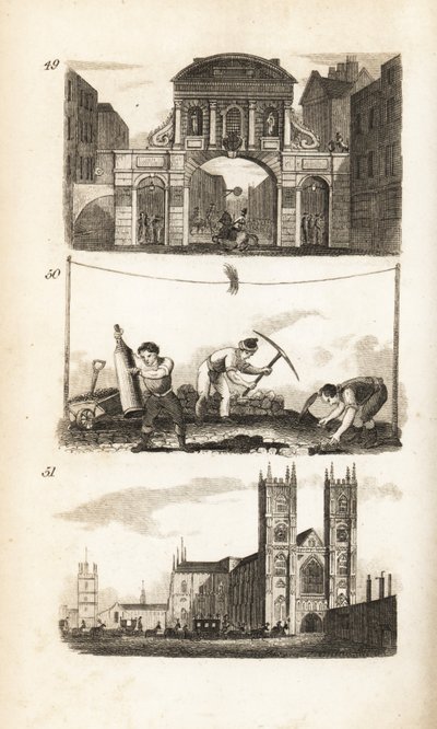 Temple Bar, Paviors and Westminster Abbey by Isaac Taylor