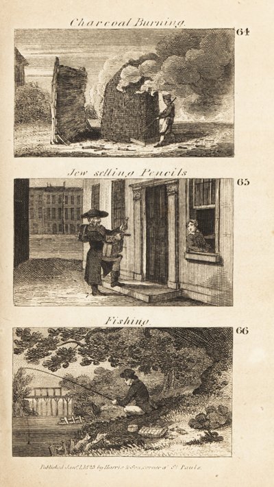 Trades in Regency England: charcoal burning, Jew selling pencils, and fishing by Isaac Taylor