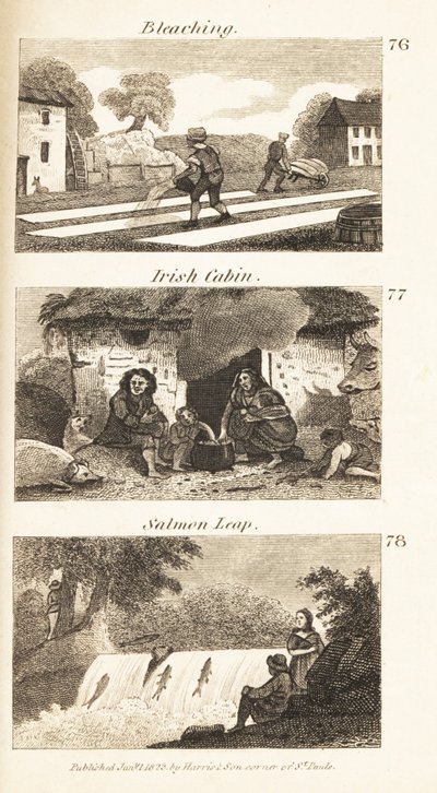 Trades in Regency Ireland: Bleaching, Irish Cabin, and Salmon Leap by Isaac Taylor
