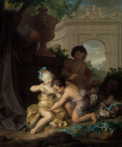 Three Children Playing with a Bird
