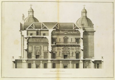 Houghton Hall: cross-section of the Hall and Salon, engraved by Pierre Fourdrinier, 1735 by Isaac Ware