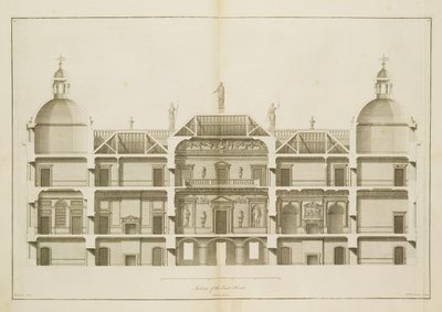 Houghton Hall: section of the East Front (engraved by Pierre Fourdrinier, 1735) by Isaac Ware