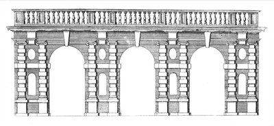 Design for an Arcade with Balustrade Top from The Gardens of Wilton, c.1645 by Isaac de Caus