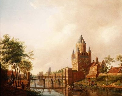 A View of the Kleine Houtpoort in Haarlem with the Grote Houtpoort in the Background by Isaac Ouwater