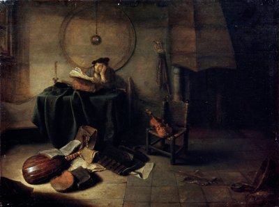Melancholy II Scientist in His Studio, Dutch Painting of 17th Century by Isaak de Jouderville