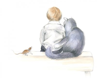 Boy and Cat Share a Story by Isabelle Brent