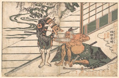 Legendary Strongman Sakata Kinpira (Kintoki) Drinking Sake by Ishikawa Toyonobu
