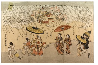 Shore Scene in Rain by Ishikawa Toyonobu