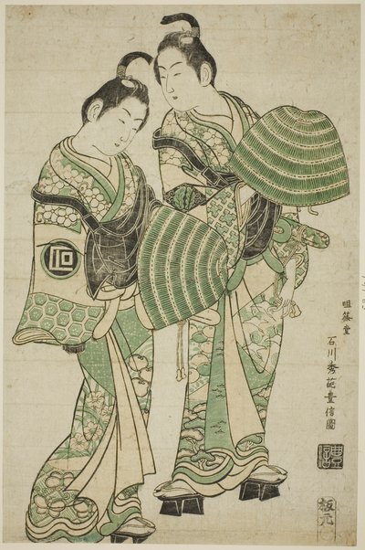 The Actors Onoe Kikugoro I and Sanogawa Ichimatsu I Dressed as Mendicant Monks (Komuso) by Ishikawa Toyonobu