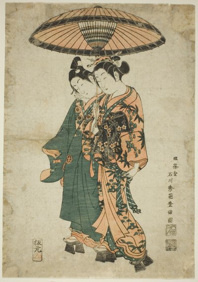 The Actors Sanogawa Ichimatsu I and Segawa Kikunojo I as Lovers Under an Umbrella by Ishikawa Toyonobu