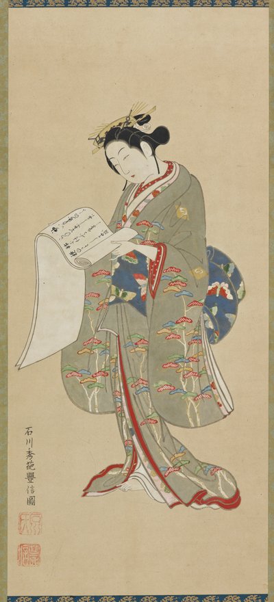 Young woman reading a letter, Edo period, 1711-1785 by Ishikawa Toyonobu