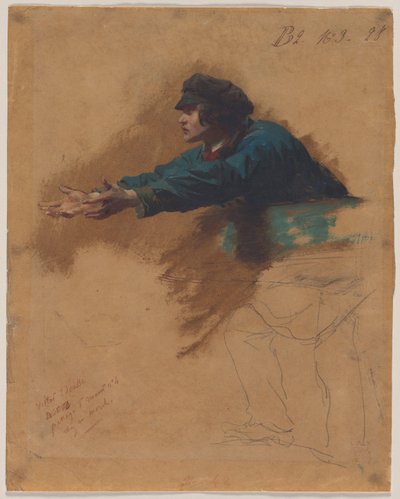 Young Man Leaning Forward with Outstretched Arms (Study for Soldiers Distributing Bread to the Poor) by Isidore Pils