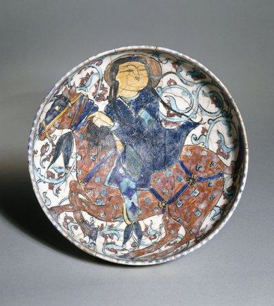 Minai Bowl Depicting a Mounted Horseman Surrounded by a Floral Design by Islamic School