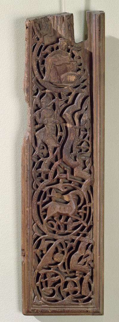 Carved panel decorated with a lute player by Islamic School