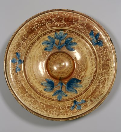 Decorated Dish with Blue Flowers, Moorish by Islamic School