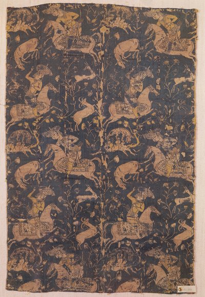 Fabric with pattern of hunters, from Iran, 15th-16th century by Islamic School
