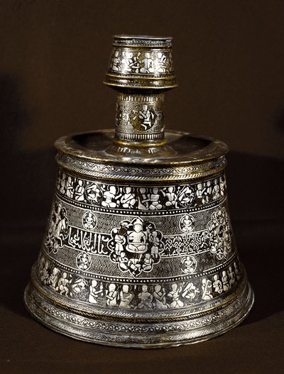 13th Century Silver and Copper Candlestick by Islamic School