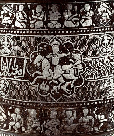 Islamic Art: Silver and copper candlestick with a rider by Islamic School