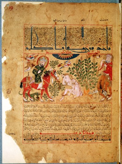 The Doctor Anoromachus curing his brother bitten by a snake, from Treatise of Theriac after Galien, 1217 by Islamic School