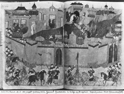 Mongols under the leadership of Hulagu Khan storming and capturing Baghdad in 1258, from the 