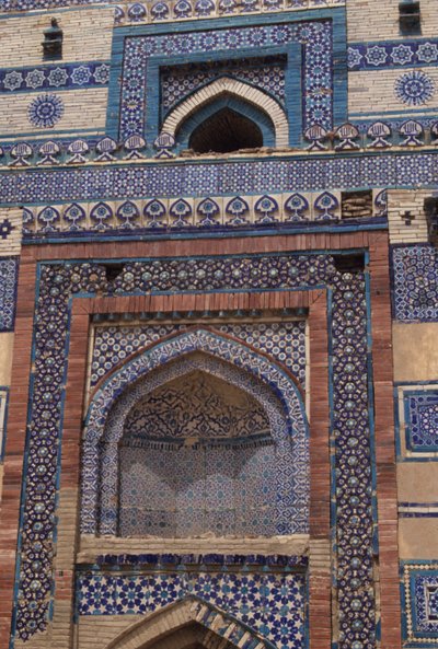 Tiles on the entrance gate to the mausoleum of Bibi Jawindi, erected in 1494 by Islamic School