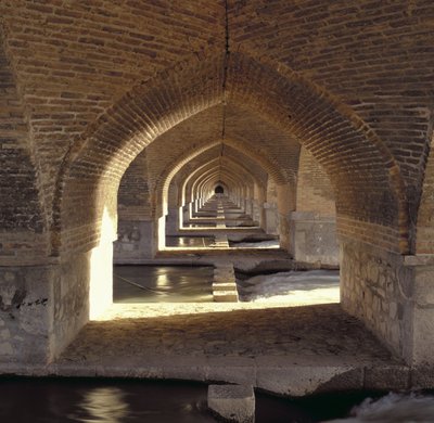 View along the inside of the Khaju Bridge dam, Safavid Period by Islamic School