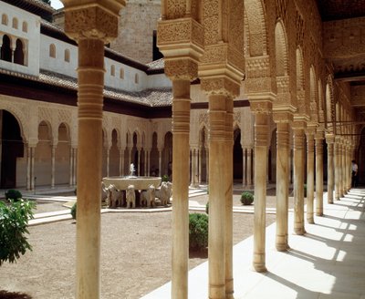 View of the Court of the Lions, main court of the Nasrid dynasty Palace of the Lions by Islamic School