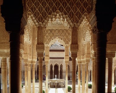 View of the Court of the Lions, Main Court of the Nasrid Dynasty Palace of the Lions by Islamic School
