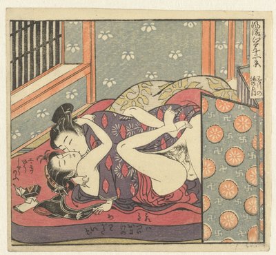 Lovers Behind a Screen (Twelve Views of Refined Edo) by Isoda Koryusai