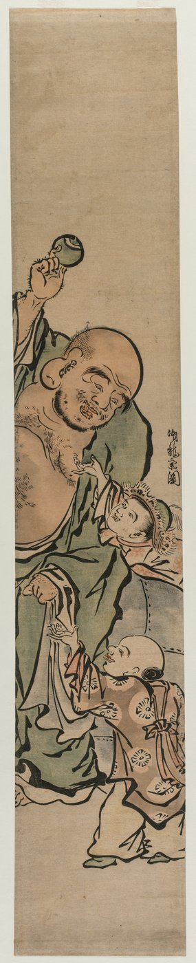Two Children Begging Hotei for a Jewel by Isoda Koryusai