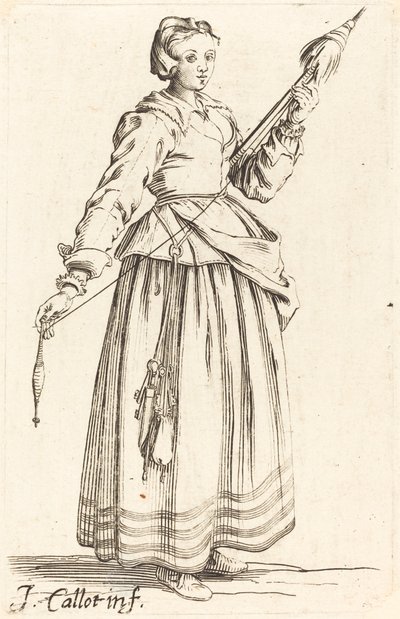 Young Woman with Distaff, Facing Right by Israel Henriet after Jacques Callot