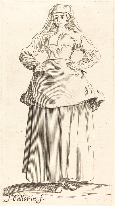 Young Woman with Hands on Hips, Front View by Israel Henriet after Jacques Callot