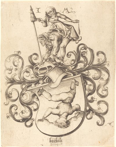 Coat of Arms with Tumbling Boy, c. 1480-1490 by Israhel van Meckenem