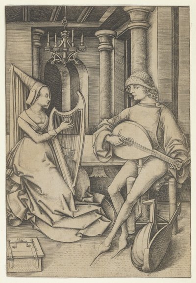 Lute Player and Harpist, from Scenes of Daily Life by Israhel van Meckenem