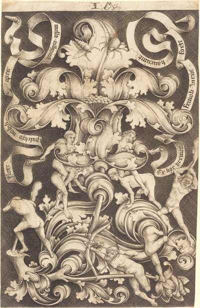 Ornament with Flower and Eight Wild Folk by Israhel van Meckenem