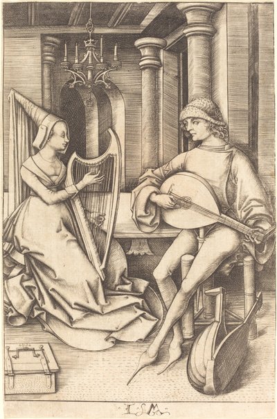 The Lute Player and the Harpist, c. 1495-1503 by Israhel van Meckenem