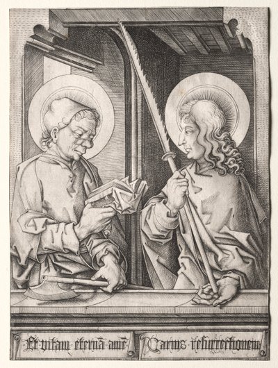 The Twelve Apostles at Gothic Windows: St. Matthias and St. Judas Thaddaeus by Israhel van Meckenem