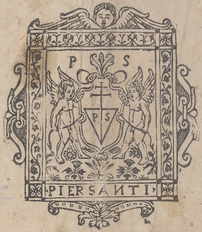 Two Putti with Shield Inscribed Pier Santi by Italian 16th Century