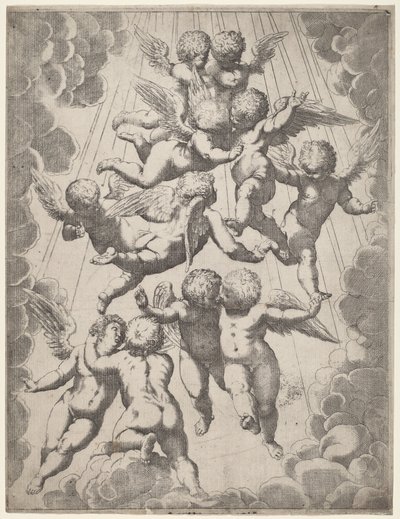 A Group of Angels in Glory by Italian 17th Century, after Guido Reni, after Luca Cambiaso