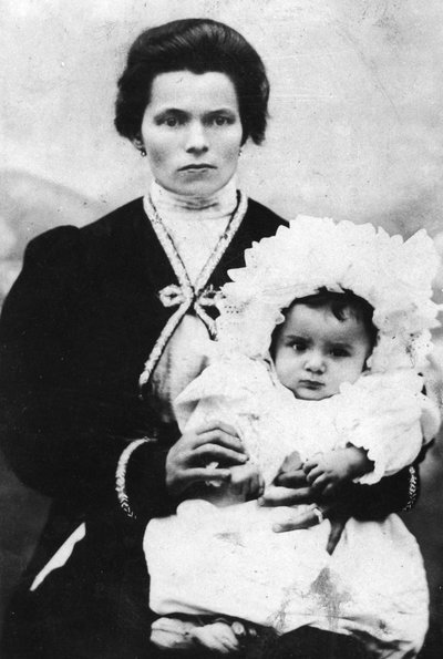 Benito Mussolini as a child with his mother Rosa Maltoni - 1884 - Benito Mussolini in the arms of his mother Rosa Maltoni by Italian Photographer