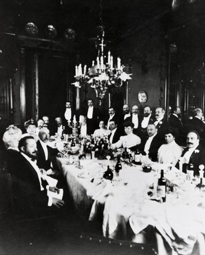 Lunch at Casa Sonzogno, Recognizable Guests Include Francesco Cilea, Pietro Mascagni, Umberto Giordano, Carlo Romussi, Arturo Colautti, Amintore Galli and Edoardo Sonzogno, Milan by Italian Photographer