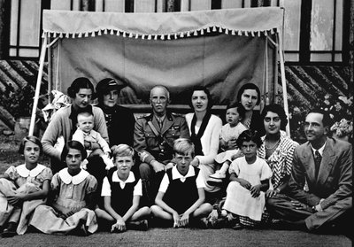 The Italian royal family. In the center Victor Emmanuel III. Among the children sitting, the 3rd from the left is Prince Victor Emmanuel, the last to the right his father Humbert II. 19th century by Italian Photographer