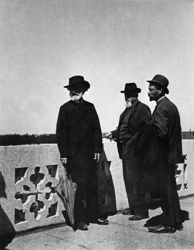Giuseppe Verdi, Camillo Boito, and Noseda during the visit of the works of the rest house for composers around 1898 in Milan by Italian Photographer