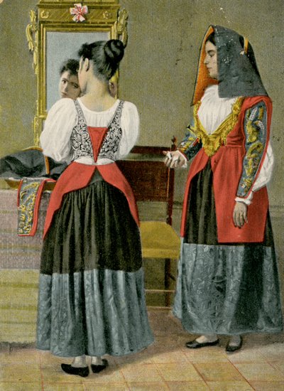 Two Women Wearing Traditional Costumes, Sennori, Sardinia, Italy by Italian Photographer