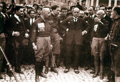 March on Rome, Mussolini and black shirts in 1922 by Italian Photographer