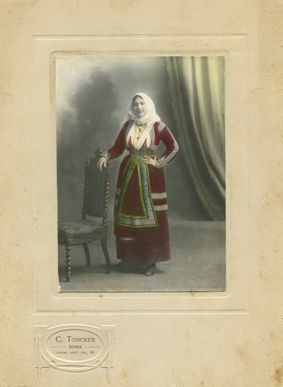Woman Wearing Traditional Dress, Sardinia, Italy, photograph by Camillo Toncker, Rome, ca 1910 by Italian Photographer