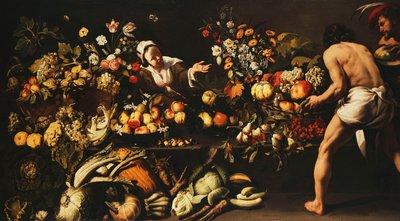A Larder Stocked with Vegetables, Flowers and Fruit by Italian School